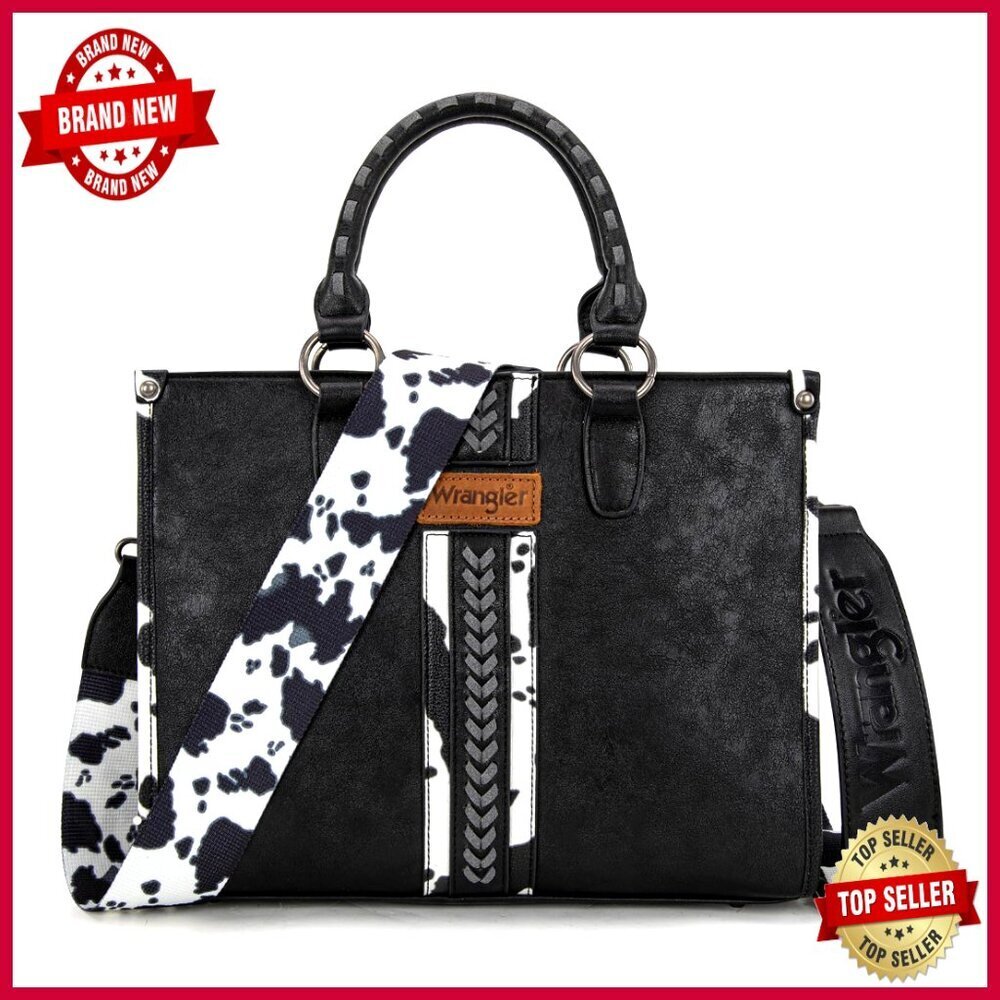 Vegan Leather Tote Bag with Top Handle, 4 Pockets, 13 Inch Satchel